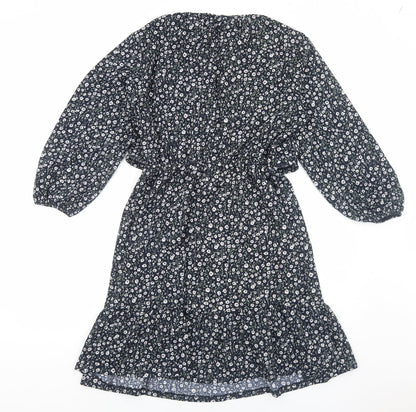 H&M Womens Blue Floral Viscose A-Line Size S Round Neck Pullover