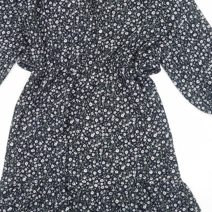 H&M Womens Blue Floral Viscose A-Line Size S Round Neck Pullover