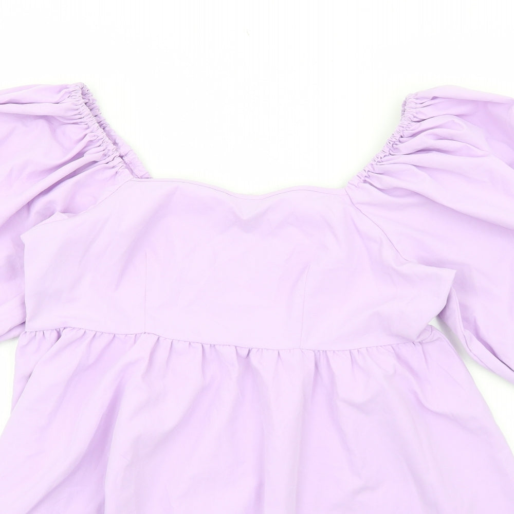 SheIn Womens Purple Polyester A-Line Size L Square Neck Zip