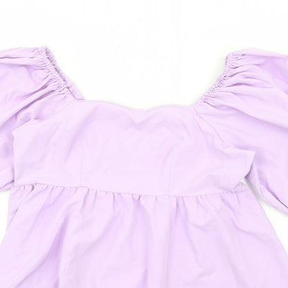 SheIn Womens Purple Polyester A-Line Size L Square Neck Zip