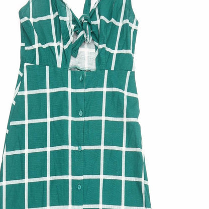 ASOS Womens Green Check Cotton A-Line Size 4 V-Neck Button