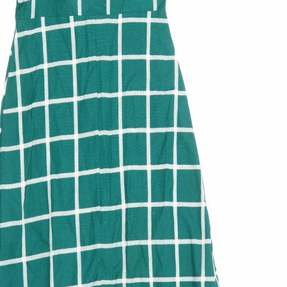 ASOS Womens Green Check Cotton A-Line Size 4 V-Neck Button