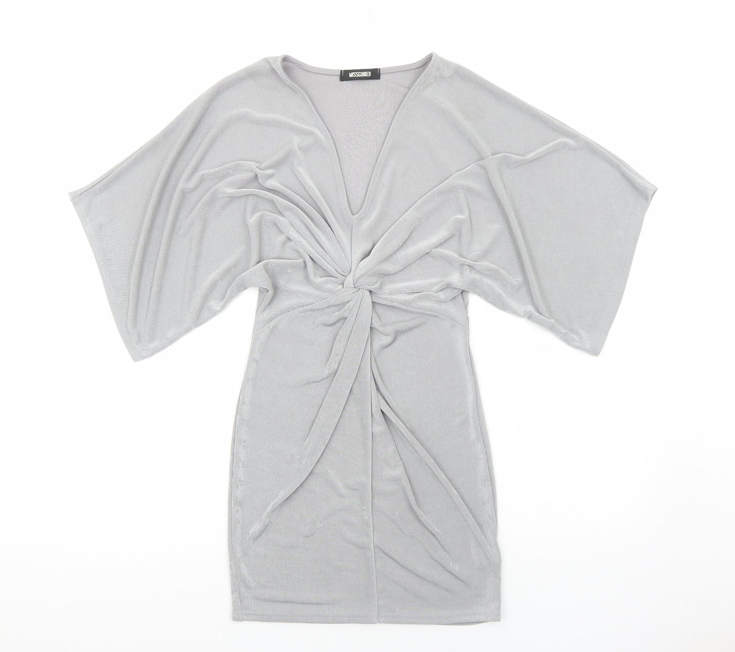 Missguided Womens Silver Polyester Bodycon Size 4 V-Neck Pullover