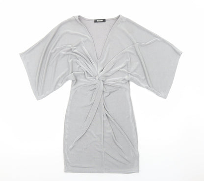 Missguided Womens Silver Polyester Bodycon Size 4 V-Neck Pullover
