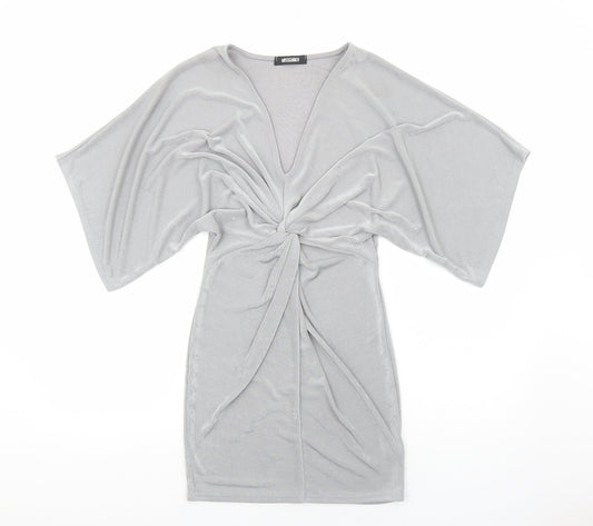 Missguided Womens Silver Polyester Bodycon Size 4 V-Neck Pullover