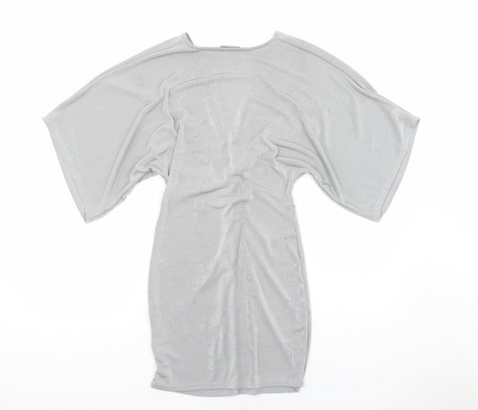 Missguided Womens Silver Polyester Bodycon Size 4 V-Neck Pullover