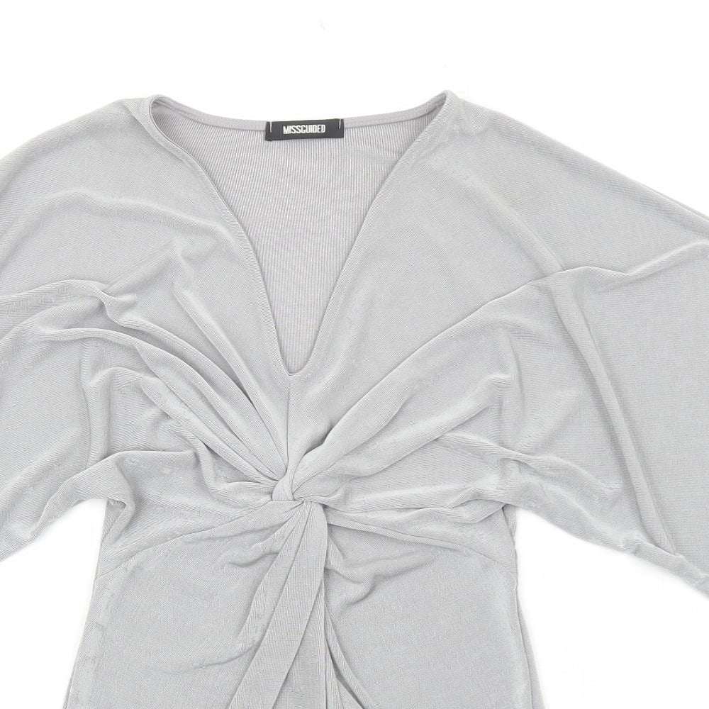 Missguided Womens Silver Polyester Bodycon Size 4 V-Neck Pullover