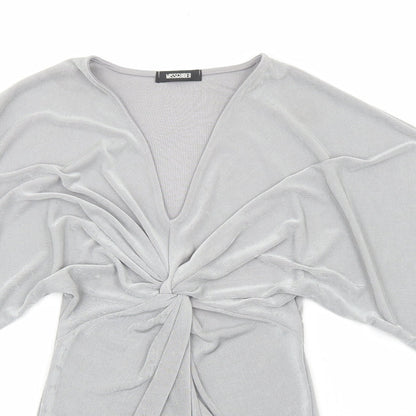 Missguided Womens Silver Polyester Bodycon Size 4 V-Neck Pullover