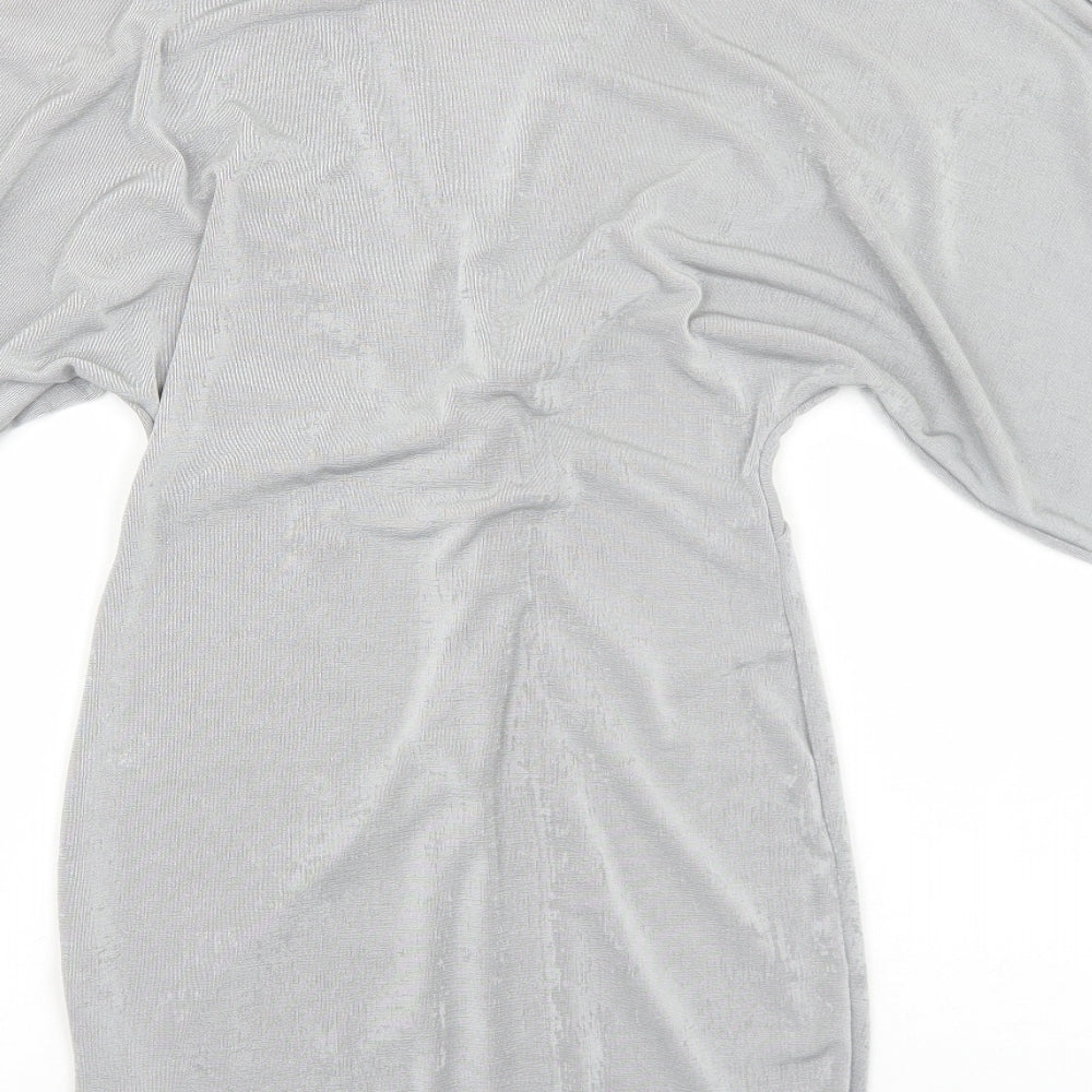 Missguided Womens Silver Polyester Bodycon Size 4 V-Neck Pullover