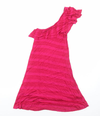 Preworn Womens Pink Striped Viscose A-Line Size S One Shoulder Pullover