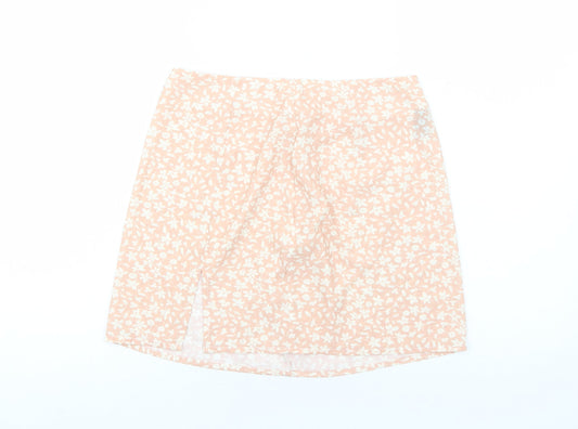 SheIn Womens Pink Floral Polyester Mini Skirt Size XS Zip