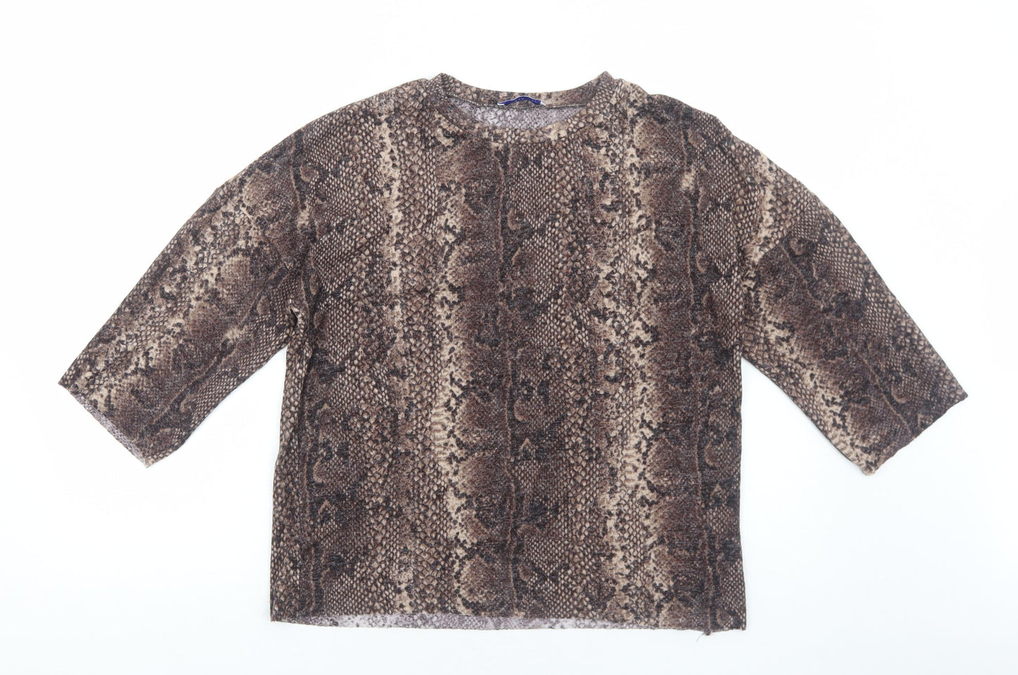 Womens UK Size S Zara Brown Basic T-Shirt