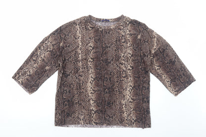 Womens UK Size S Zara Brown Basic T-Shirt
