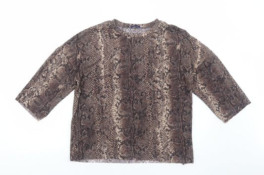 Womens UK Size S Zara Brown Basic T-Shirt
