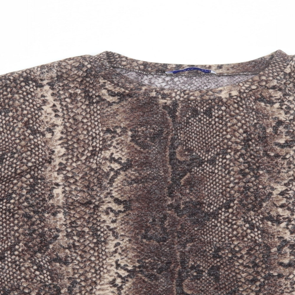 Womens UK Size S Zara Brown Basic T-Shirt