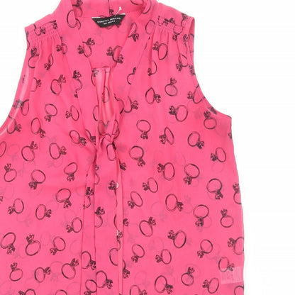 Dororthy Perkins Womens Pink Geometric Polyester Basic Blouse Size 10 V-Neck