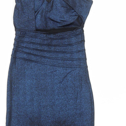 Joanne Kitten Womens Blue Polyester Mini Size S One Shoulder Pullover