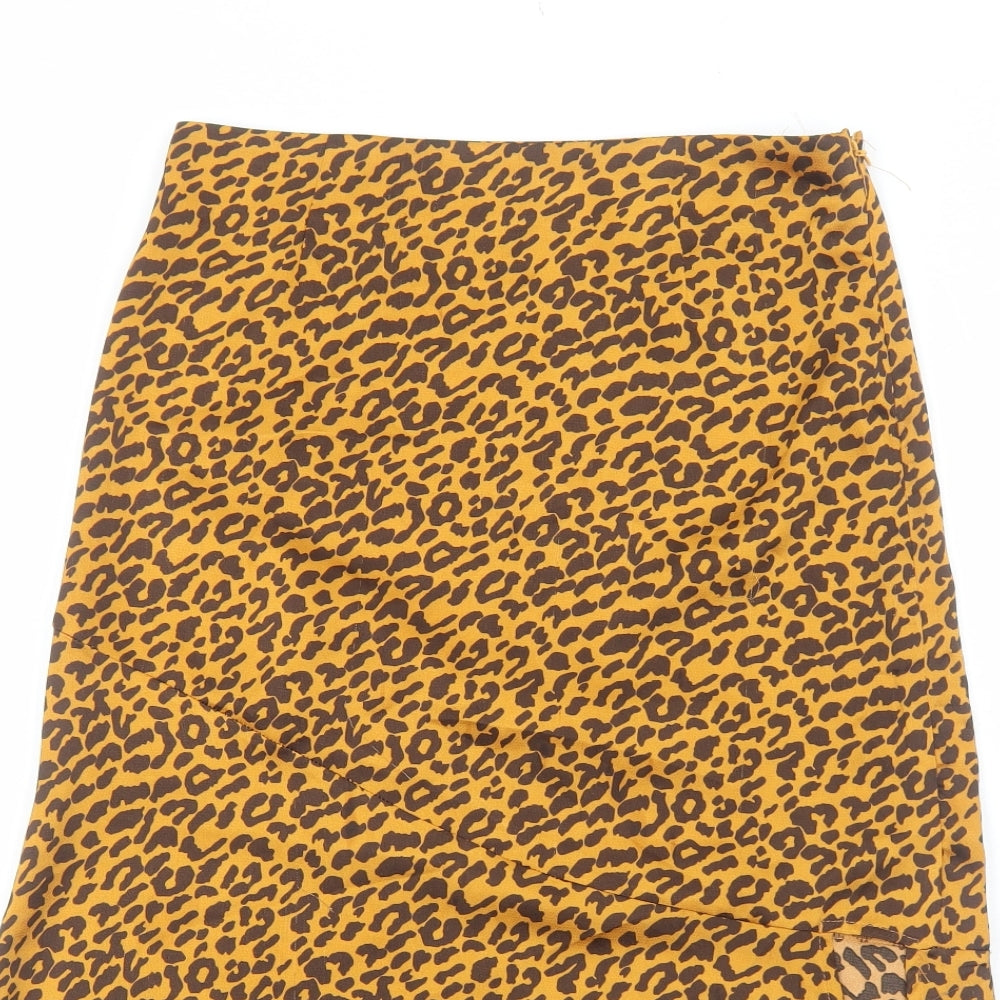 Boohoo Womens Brown Animal Print Polyester Peasant Skirt Size 8 Zip - Leopard Pattern