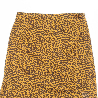 Boohoo Womens Brown Animal Print Polyester Peasant Skirt Size 8 Zip - Leopard Pattern