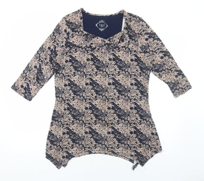 TIGI Womens Blue Floral Viscose Basic T-Shirt Size 10 Square Neck