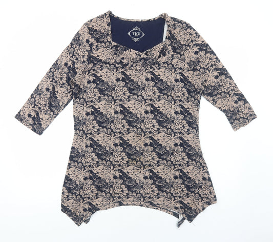 TIGI Womens Blue Floral Viscose Basic T-Shirt Size 10 Square Neck
