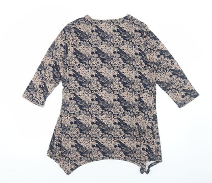 TIGI Womens Blue Floral Viscose Basic T-Shirt Size 10 Square Neck