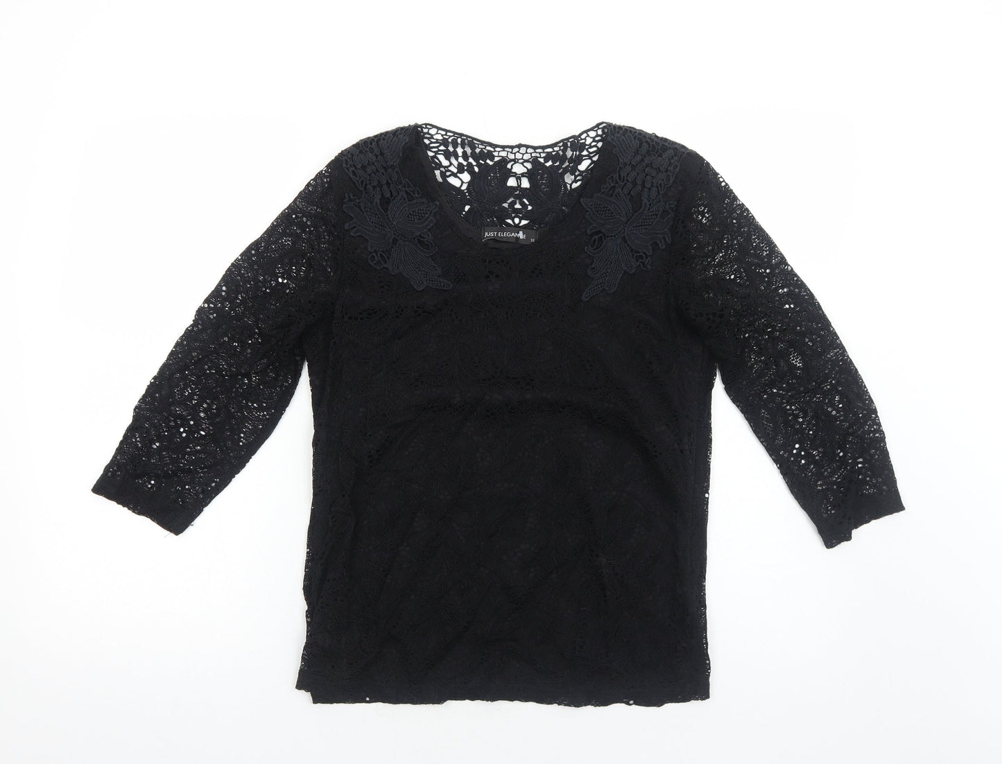 Womens UK Size 12 Just Elegance Black Basic Blouse