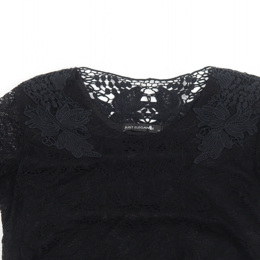 Womens UK Size 12 Just Elegance Black Basic Blouse