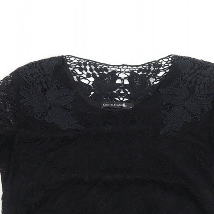 Womens UK Size 12 Just Elegance Black Basic Blouse