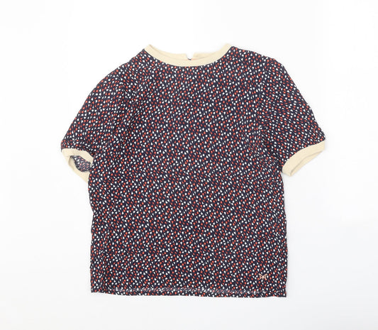 Crew Clothing Womens Blue Geometric Viscose Basic T-Shirt Size 8 Round Neck