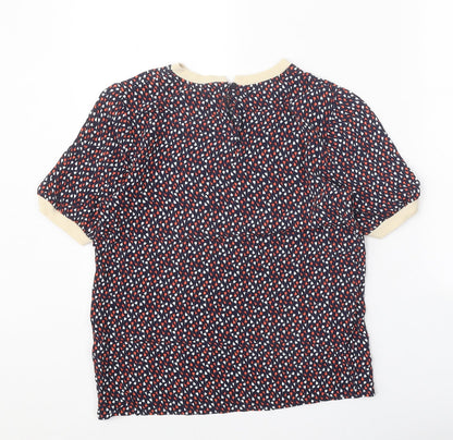 Crew Clothing Womens Blue Geometric Viscose Basic T-Shirt Size 8 Round Neck