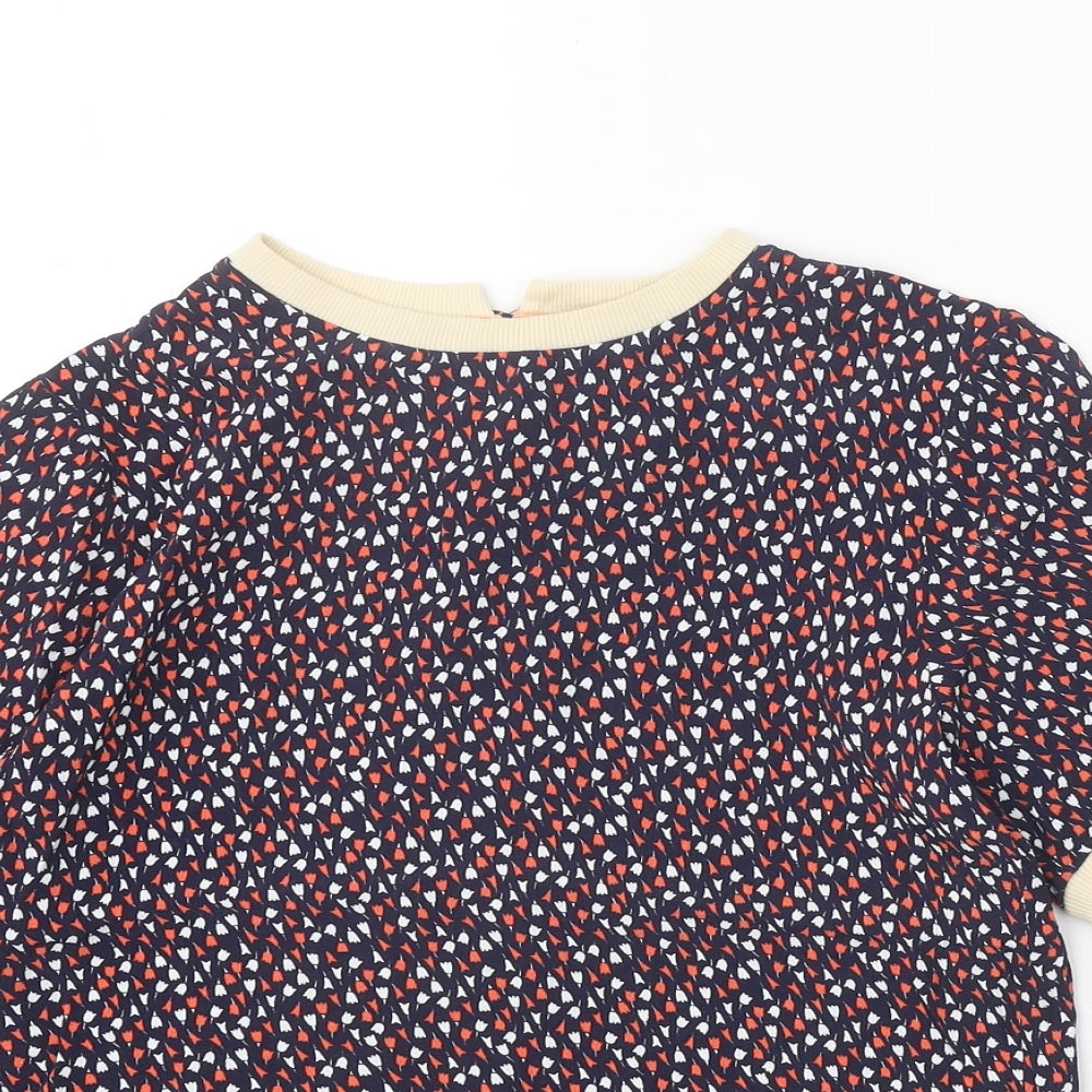 Crew Clothing Womens Blue Geometric Viscose Basic T-Shirt Size 8 Round Neck