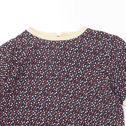 Crew Clothing Womens Blue Geometric Viscose Basic T-Shirt Size 8 Round Neck