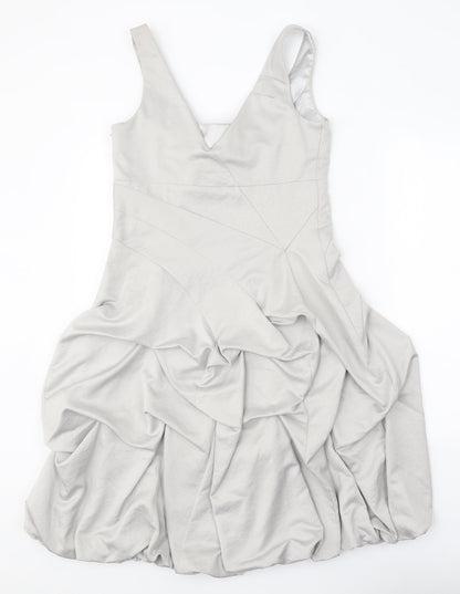 Monsoon Womens Silver Polyester A-Line Size 10 Scoop Neck Zip - Tulip Style Bottom