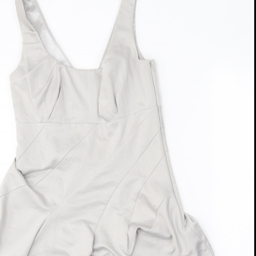 Monsoon Womens Silver Polyester A-Line Size 10 Scoop Neck Zip - Tulip Style Bottom