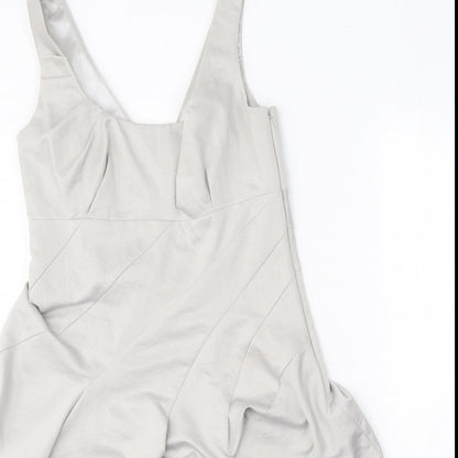 Monsoon Womens Silver Polyester A-Line Size 10 Scoop Neck Zip - Tulip Style Bottom