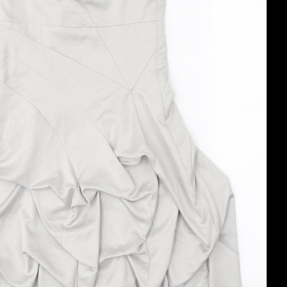 Monsoon Womens Silver Polyester A-Line Size 10 Scoop Neck Zip - Tulip Style Bottom