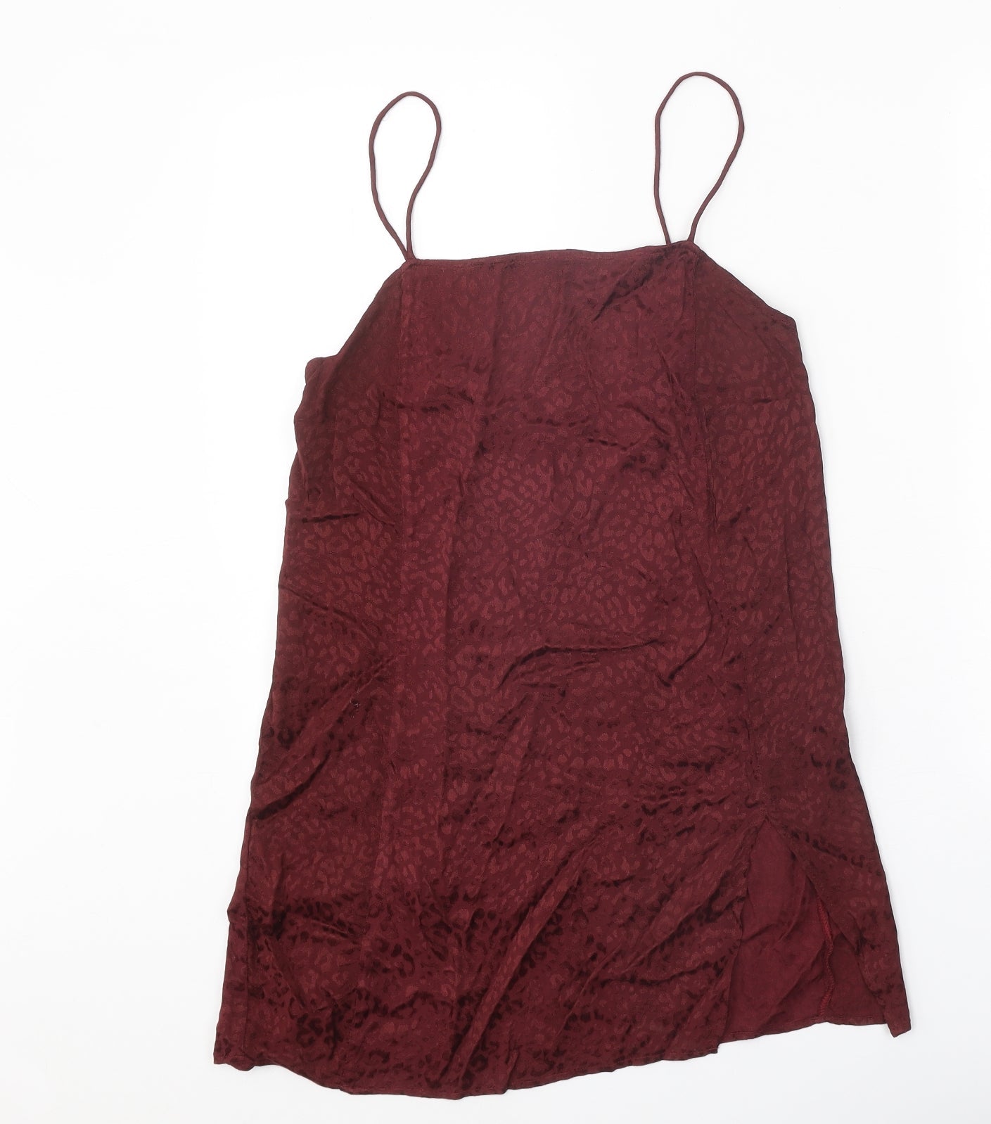 Motel Womens Red Animal Print Viscose Slip Dress Size XS Square Neck Pullover - Leopard Print