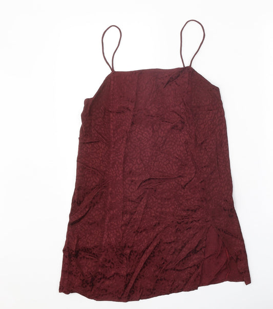 Motel Womens Red Animal Print Viscose Slip Dress Size XS Square Neck Pullover - Leopard Print