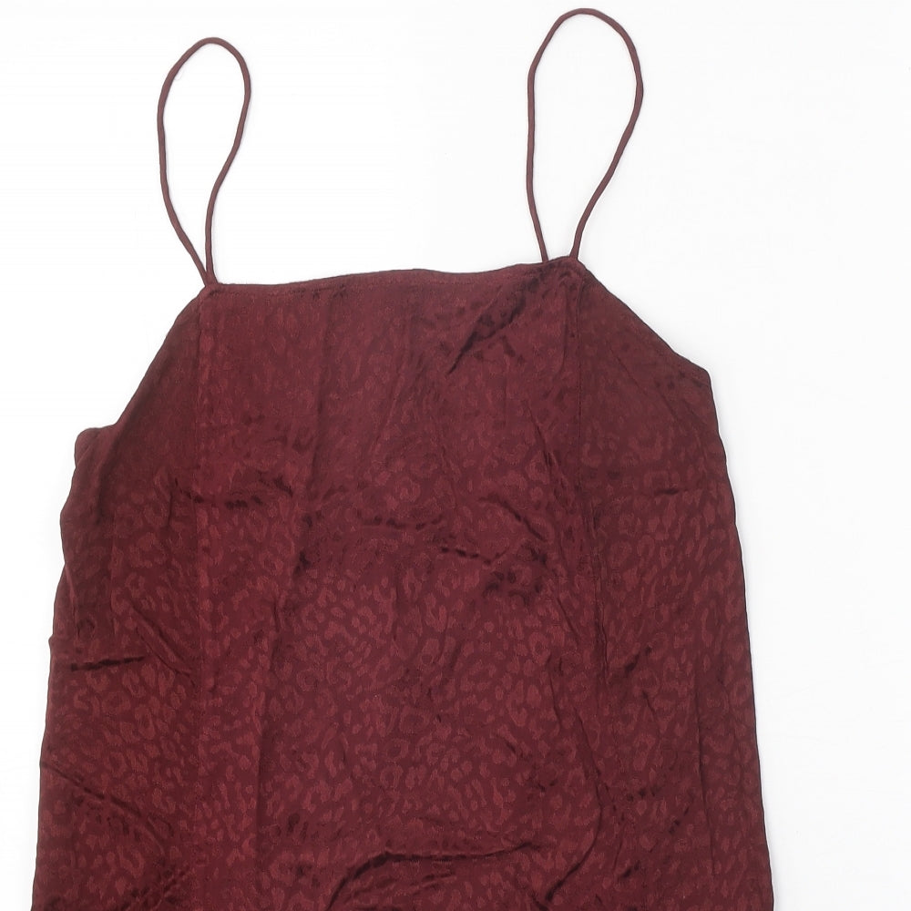 Motel Womens Red Animal Print Viscose Slip Dress Size XS Square Neck Pullover - Leopard Print