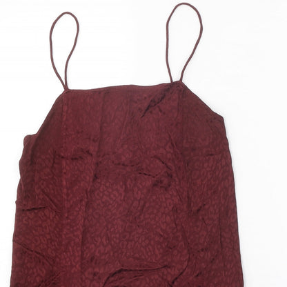 Motel Womens Red Animal Print Viscose Slip Dress Size XS Square Neck Pullover - Leopard Print