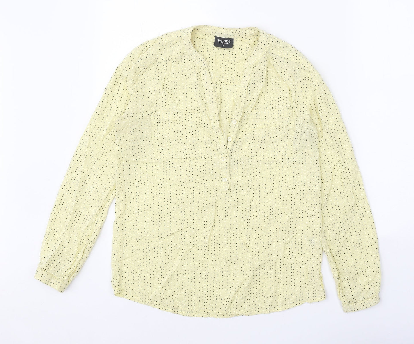 Woods Womens Yellow Geometric Polyester Basic Blouse Size S V-Neck