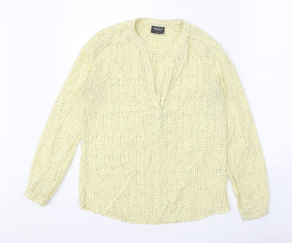 Woods Womens Yellow Geometric Polyester Basic Blouse Size S V-Neck