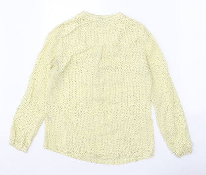 Woods Womens Yellow Geometric Polyester Basic Blouse Size S V-Neck