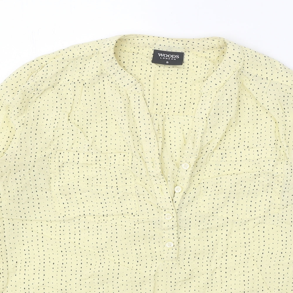 Woods Womens Yellow Geometric Polyester Basic Blouse Size S V-Neck