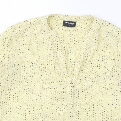 Woods Womens Yellow Geometric Polyester Basic Blouse Size S V-Neck