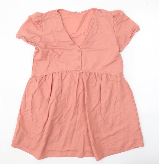 Mango Womens Pink Viscose A-Line Size L V-Neck Button