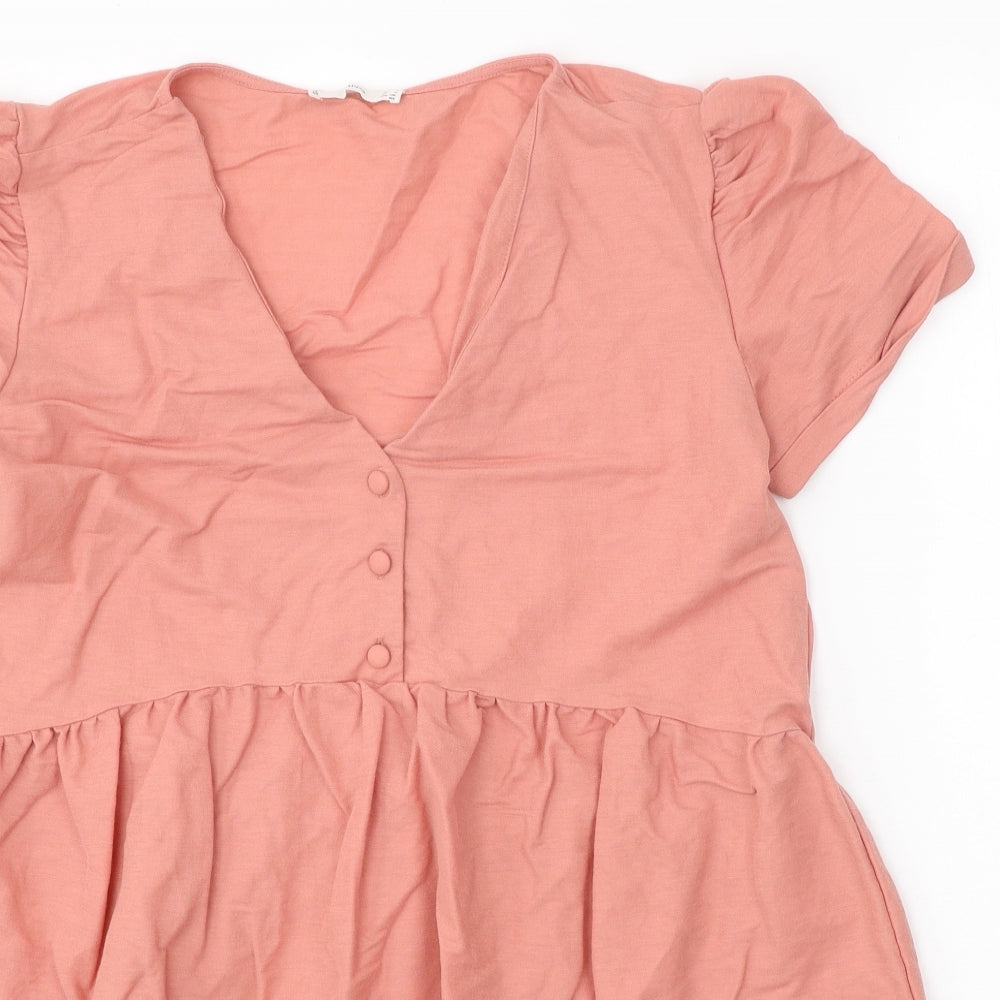 Mango Womens Pink Viscose A-Line Size L V-Neck Button
