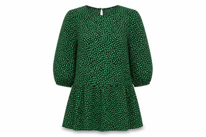 H&M Womens Green Geometric Viscose Shift Size S Round Neck Button - Drop hem