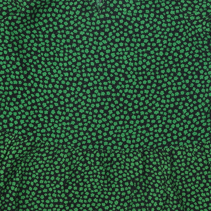 H&M Womens Green Geometric Viscose Shift Size S Round Neck Button - Drop hem